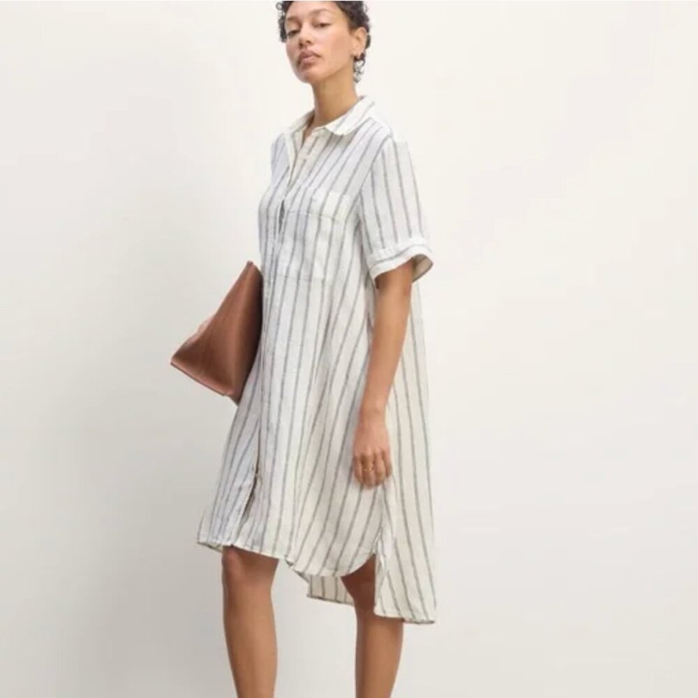 Everlane High Low Dress - White with navy Stripes